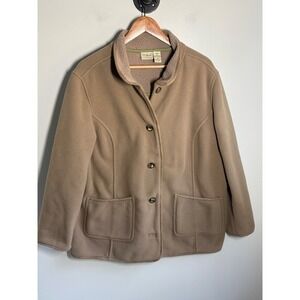 Vintage LL Bean Women XL Petite Fleece Barn Jacket Tan Sherpa Lined Button Front